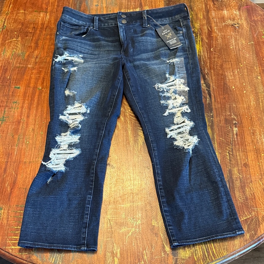 American Eagle Outfitters Artist Crop Dark Blue Distressed Jeans